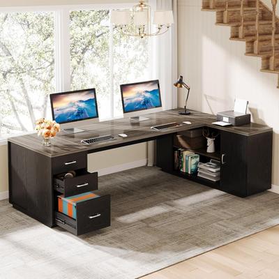 YUZHOU "85.8"" L-Shaped Executive Desk, Extra Large Office Desk with Drawers"