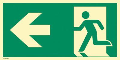 moedel Fluchtwegschild „Notausgang links Pfeil links“, nach ISO 7010 E001, Kunststoff, langnachleuchtend, B 297 x H 148 mm
