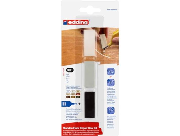 edding 8902 - reparatiewax voor houten vloeren - zwart - 3 harde wassoorten - voor het repareren van beschadigingen en krassen in houten vloeren