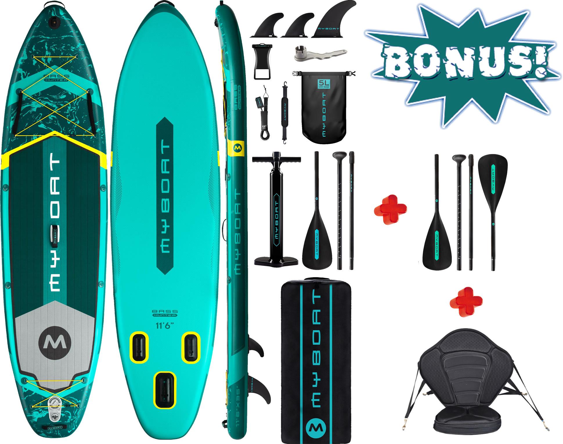 Komplettset, Kajak SUP Board Set mit 5 cm hohem stabilem Sitz, zweite 4-teiligem Paddel, MyBoat Kayak Kanu Boot, 2 Personen Stand Up Paddling zusamme