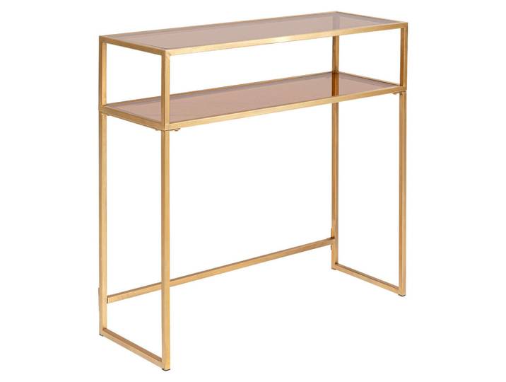 Kare-Design Konsolentisch, Goldfarben, Hellbraun, Metall, Glas, 30x80x85 cm, Wohnzimmer, Wohnzimmertische, Konsolentische