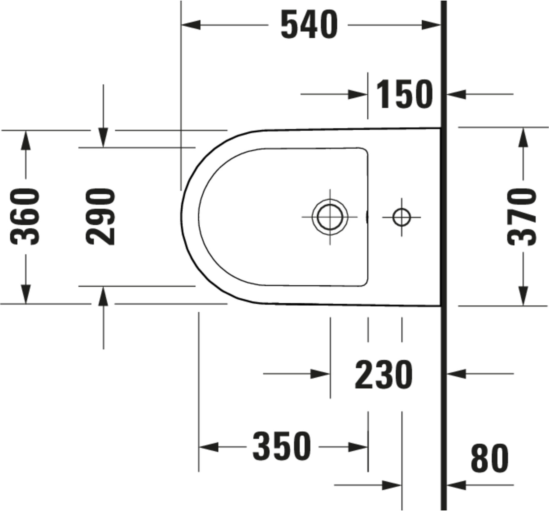 Duravit Wand-Bidet D-Code 36x54cm, mit Hahnloch, Überlauf, weiß (27271500002)
