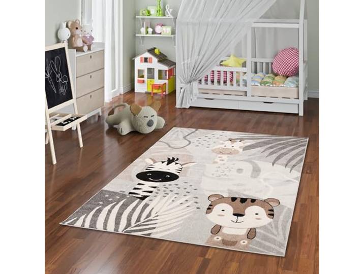 Pergamon Kinder Teppich Weich Kinderzimmer Softstar Kids Safari Friends Grau in 5 Größen