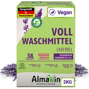 AlmaWin Waschmittel Konzentrat Lavendelduft, vegan, Pulver, ökologisch, 2kg, Waschladungen 38
