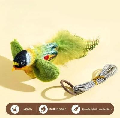 Uplift Essentials Interactive Wall Hanging Chirping Bird Toy green