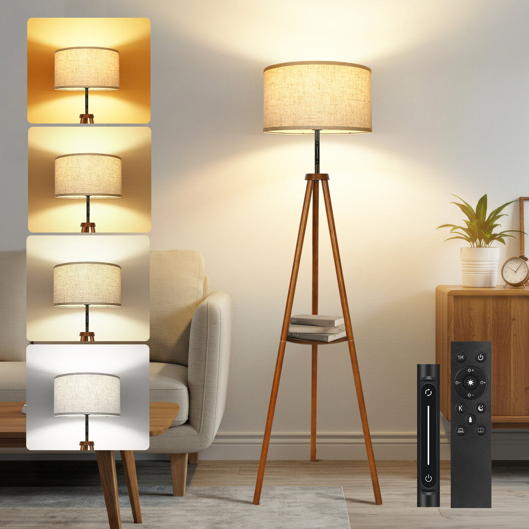 Ebern Designs 156cm Walnut Tripod Floor Lamp Walnut 156cm H X 25.2cm W X 29cm D
