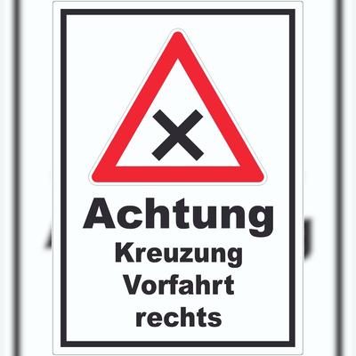 HB-Druck Aufkleber Achtung Kreuzung Vorfahrt rechts A3 (297x420mm)