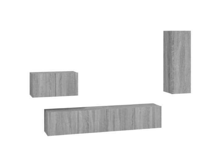 Roanoer 4-TLG TV-Schrank Set Wandmontage Hängeschrank Grau Sonoma Platzeinsparendes 4er Set fuer Wohnzimmer und Schlafzimmer aus pflegeleichtem Holzwerkstoff mit geschlossenem Stauraum.