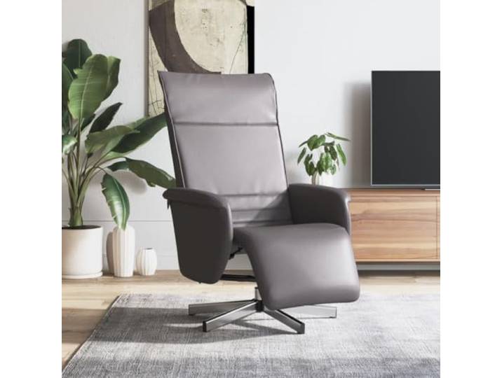 Kunstleder Manuelle Liegefunktion 360 Grad Drehbar Relaxsessel Grau Relaxsessel mit Fußteil Grau Kunstleder, Fernsehsessel mit Liegefunktion 360 Grad drehbar, Polstersessel mit dicker