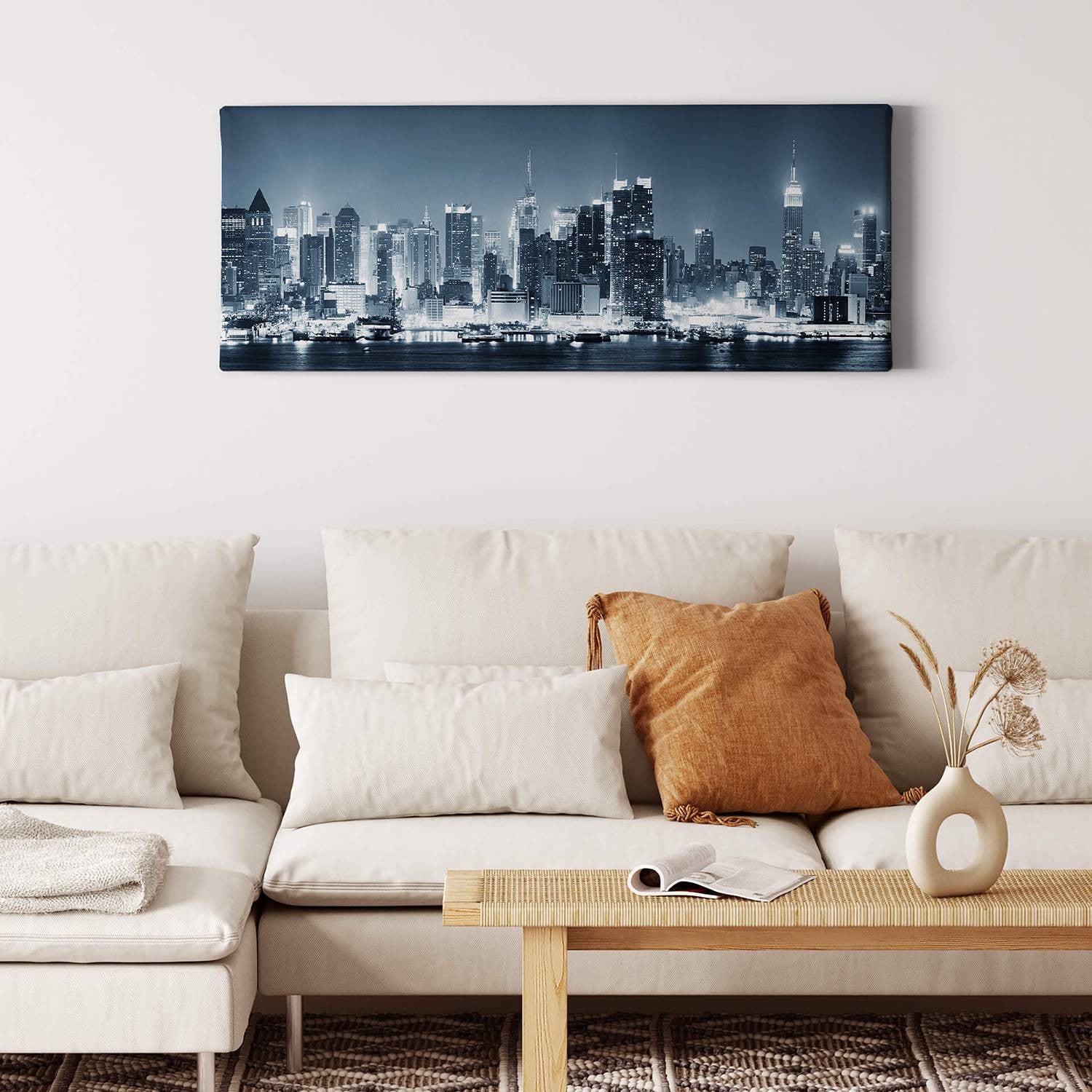 home24 New York At Night wanddecoratie blauw, 100 x 40 cm