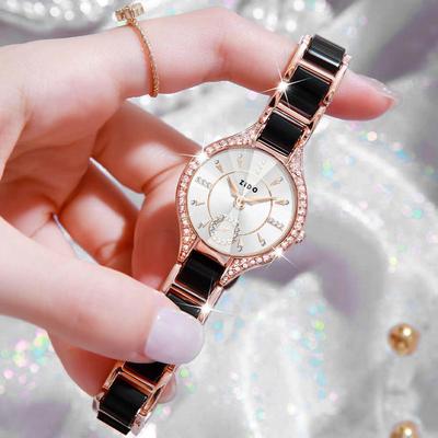 Youfap Market Watch For Women Brand, Light Luxury Retro Female Fashion Clock, Waterproof Diamond Inlaid Stainless Steel Watch black