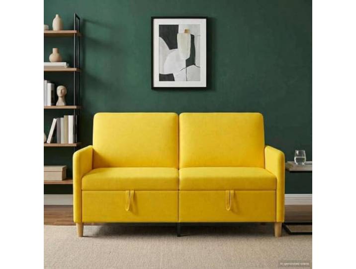 KTHLBRH 2-Sitzer-Sofa, hellgelb, mit Stauraum, 152 cm Atmungsaktives Polyester, abnehmbarer Sitz, platzsparend, für Wohnzimmer