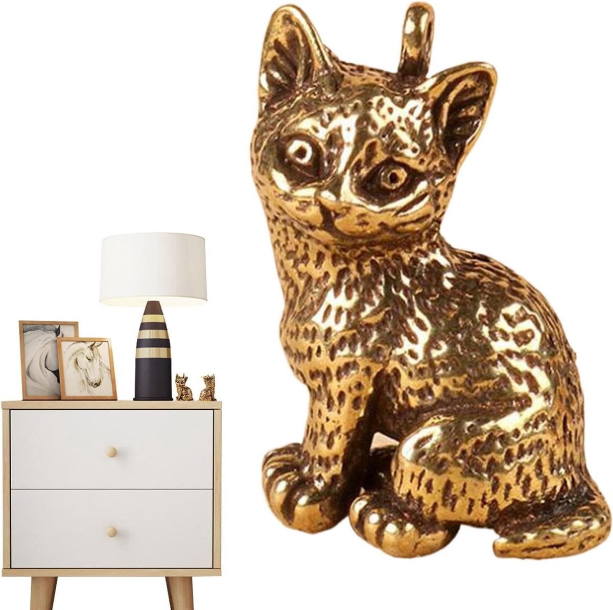 Autocharme Messing Kitten Beeldje - Vintage Koperen Kat Decoratie voor Huisdecoratie