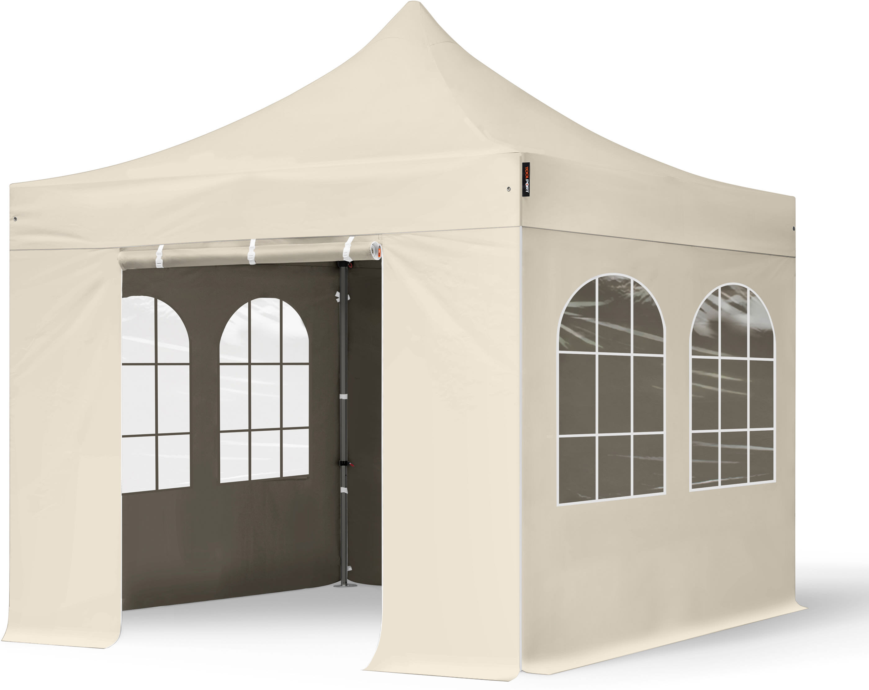TOOLPORT 3x3m, stål, easy-up-pavillon, 4 sidedele, creme - (600014)