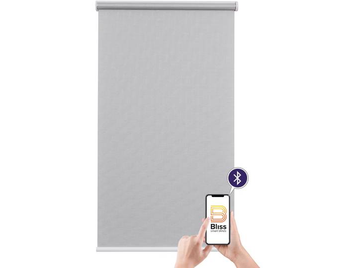 Elektrisches Rollo SUNLINES Mosaik , grau (hellgrau, weiß), B:90cm H:180cm, Kunststoff, Metall, Polyester, Rollos, Elektrisches Rollo, appgesteuert via Bluetooth, mit Akku und Motor, weisser Fallstab