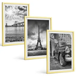 BILDER SET 3er Set - 40x60 cm Goldrahmen - Stadtansichten, Brücken, Eiffelturm