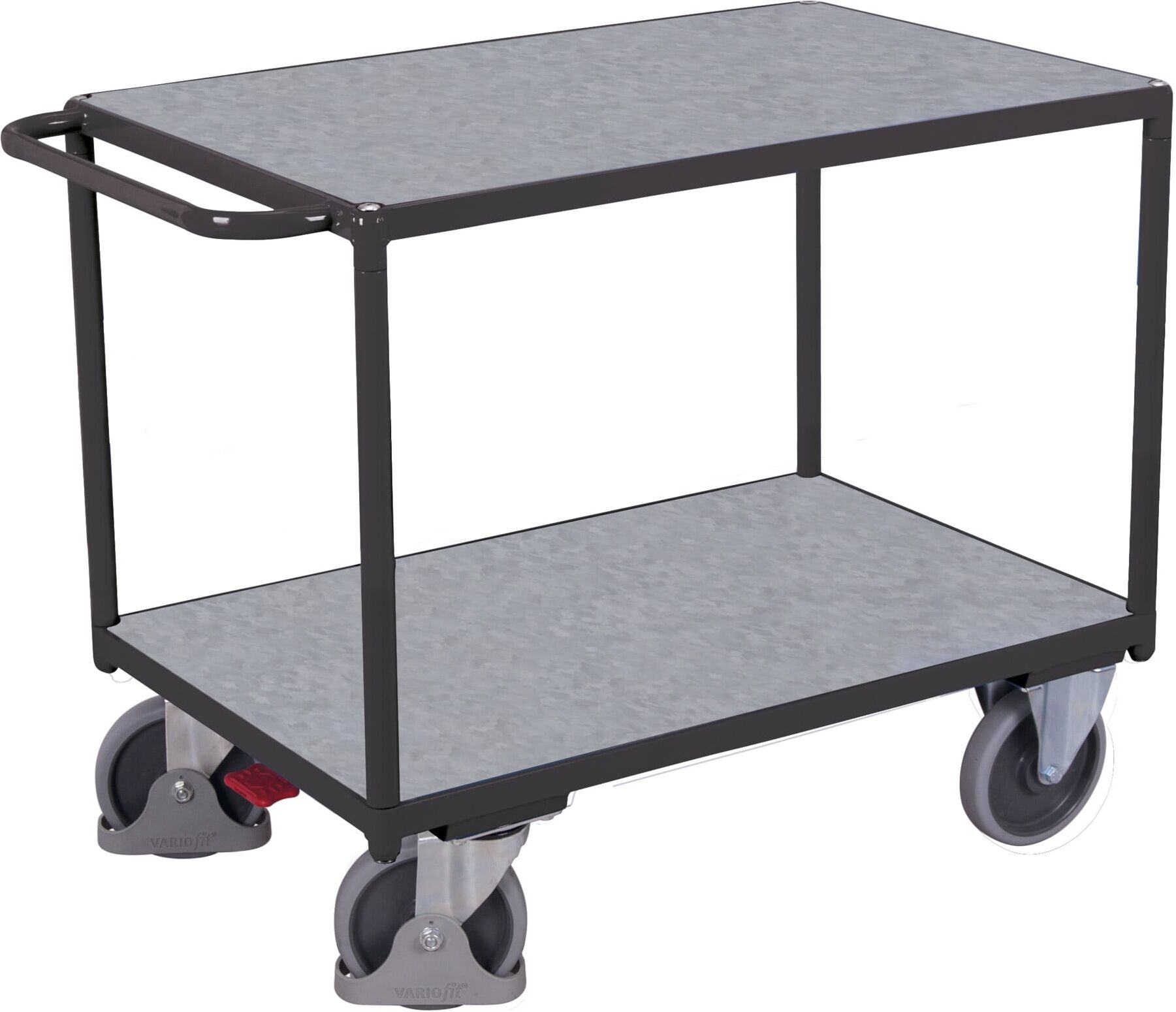 Variofit Tischwagen schwer 2 Zinkblechladeflächen RAL 7016 (sw-700.505/AG)