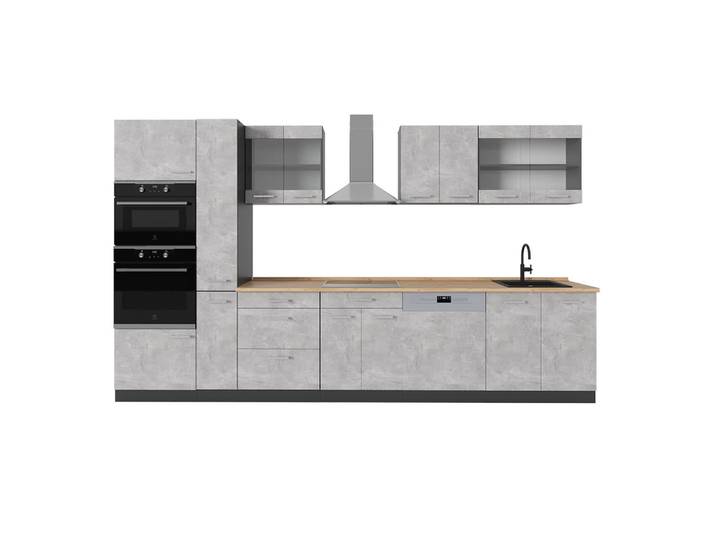 Cuisine complète , pt chêne béton/anthracite 350x206.8cm