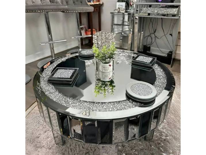Table basse ronde en cristal miroir écrasé de 60 cm, table d'appoint, table de loisirs