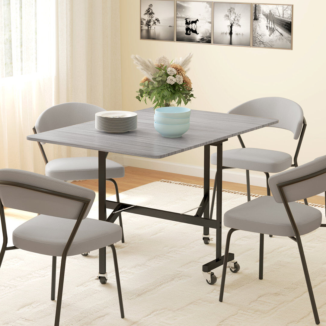 17 Stories HOMCOM Mobile Drop Leaf Table, Folding Kitchen Table with 6 Wheels Grey