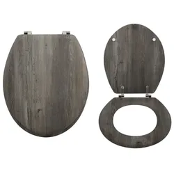 MSV WC Sitz Toilettendeckel MDF Holzkern „Blue Ridge“ Scharniere aus Edelstahl - hochwertige und stabile Qualität