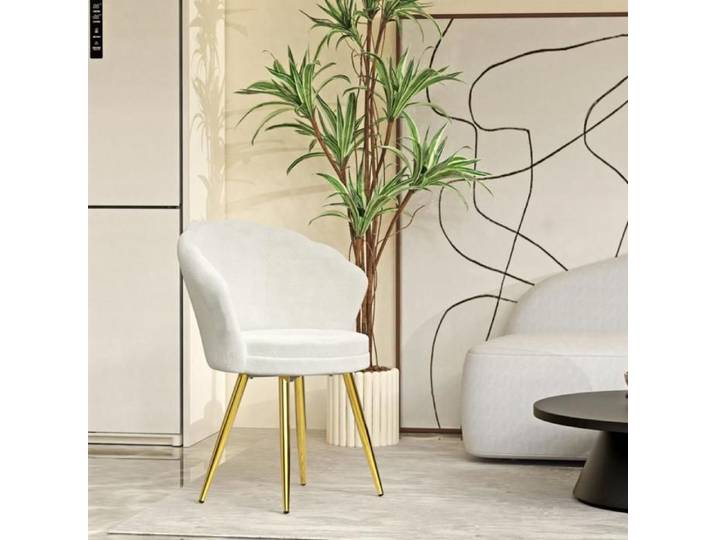 PIPIPOXER Fauteuil Velours Scandinave Fauteuil Coquillage Blanc Fauteuil design Pour Coiffeuse Salon Pieds en Or 64x43x80 cm