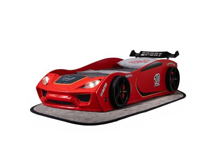 Coemo Autobett Vento Kinderbett 90x200 cm im Rennwagen-Design, Rot Autobett mit Lattenrost, aufwändig gearbeitete Front mit glänzender Oberfläche, detailgetreue Motive, sportlicher Heckspoiler