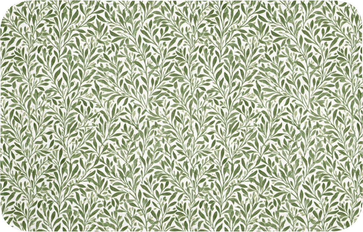 Groene botanische badmat met takkenmotief en antislip, 80 x 50 cm