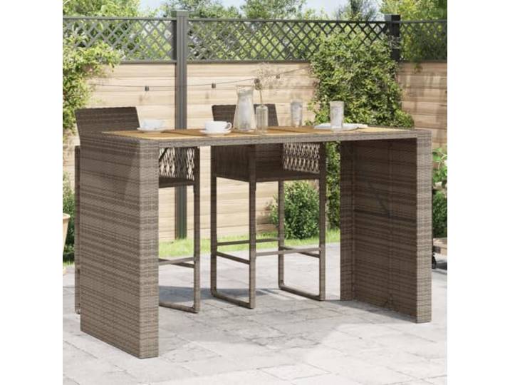 ZXQVLMRS Bartisch Garten 185x80x110 cm Akazienholz PE-Rattan Grau Wetterfestes Material, Pulverbeschichteter Stahlrahmen