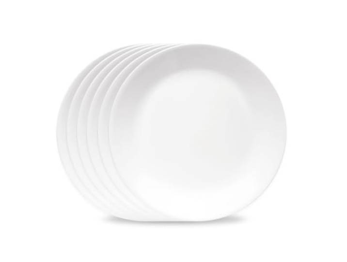 Corelle Vitrelle 6-teiliges Salatteller-Set, dreilagiges Glas und splitterfest, 21,6 cm leichte runde Teller, Winter Frost White