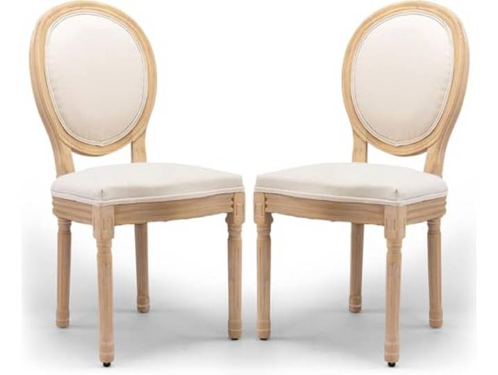 SoarTalent 2er Set Esszimmerstühle Stoff Ovalrücken, Beige Im französischen Landhausstil gefertigt, mit geschwungener ovaler Rückenlehne aus Stoff. Die gepolsterte Sitzfläche
