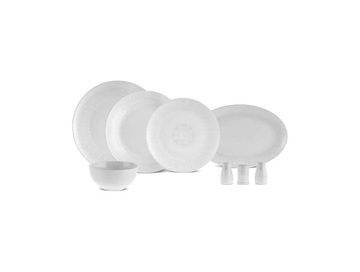 Karaca Forever Bone Artiste Tafelservice 12-Personen, Geschirrset Weiss, 53-tlg Schüssel und Teller Set, Tafelgeschirr aus Bone China, Suppen-, Dessert-, & flachen Tellern Geschirr Set