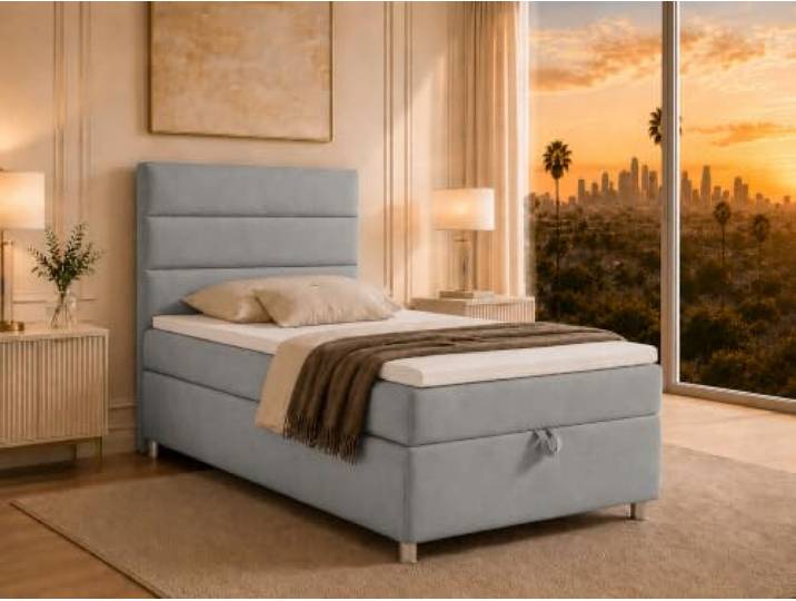 Best For Home Trinity K-4 Boxspringbett 80x200 cm mit Matratze & Stauraum Komfortables Einzel-Boxspringbett mit Bonellfederkernmatratze, Topper, Bettkasten, Trinity Stoff und gepolstertem Kopfteil.