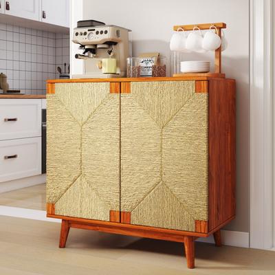 Cusp Barn Mid-Century Freestanding Accent Cabinet with Paper Rope Woven Doors, Adjustable Shelf, Sideboard Storage Cabinet for Entryway