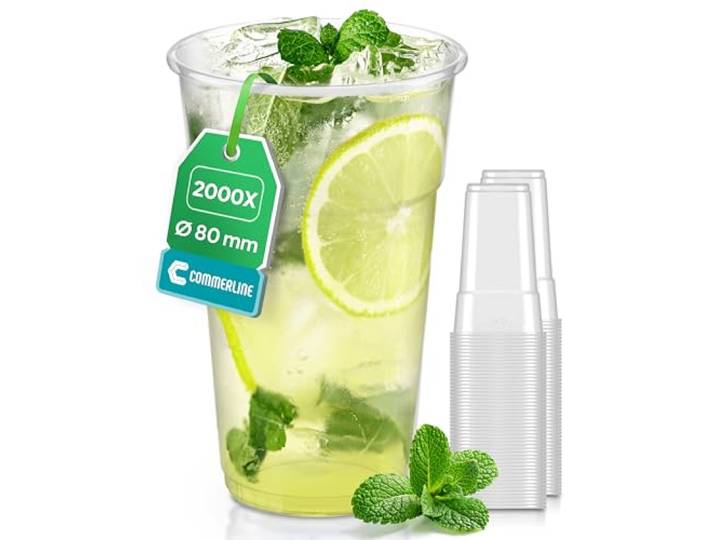 Commerline Plastikbecher 0,3 L, 2000 Stück, Einwegbecher, Trinkbecher Transparentes Polypropylen (PP), robust, lebensmittelecht, ideal als Kunststoffbecher, Partybecher und Wasserbecher