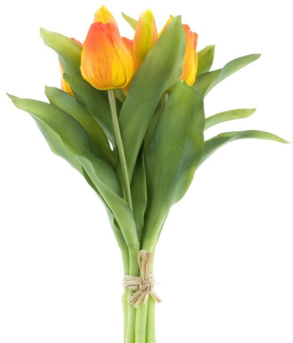 Sally Real Touch Vermeer boeket van 7 oranje kunsttulpen, 31 cm
