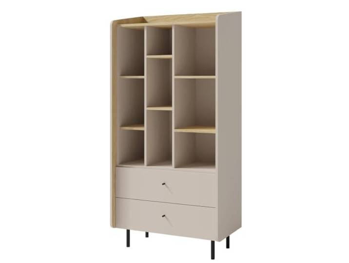 Lomadox Jugendzimmer Kinderzimmer Highboard Anrichte Kommode Stauraumschrank 80 cm breit in sandbeige mit Eiche, mit 2 Schubladen