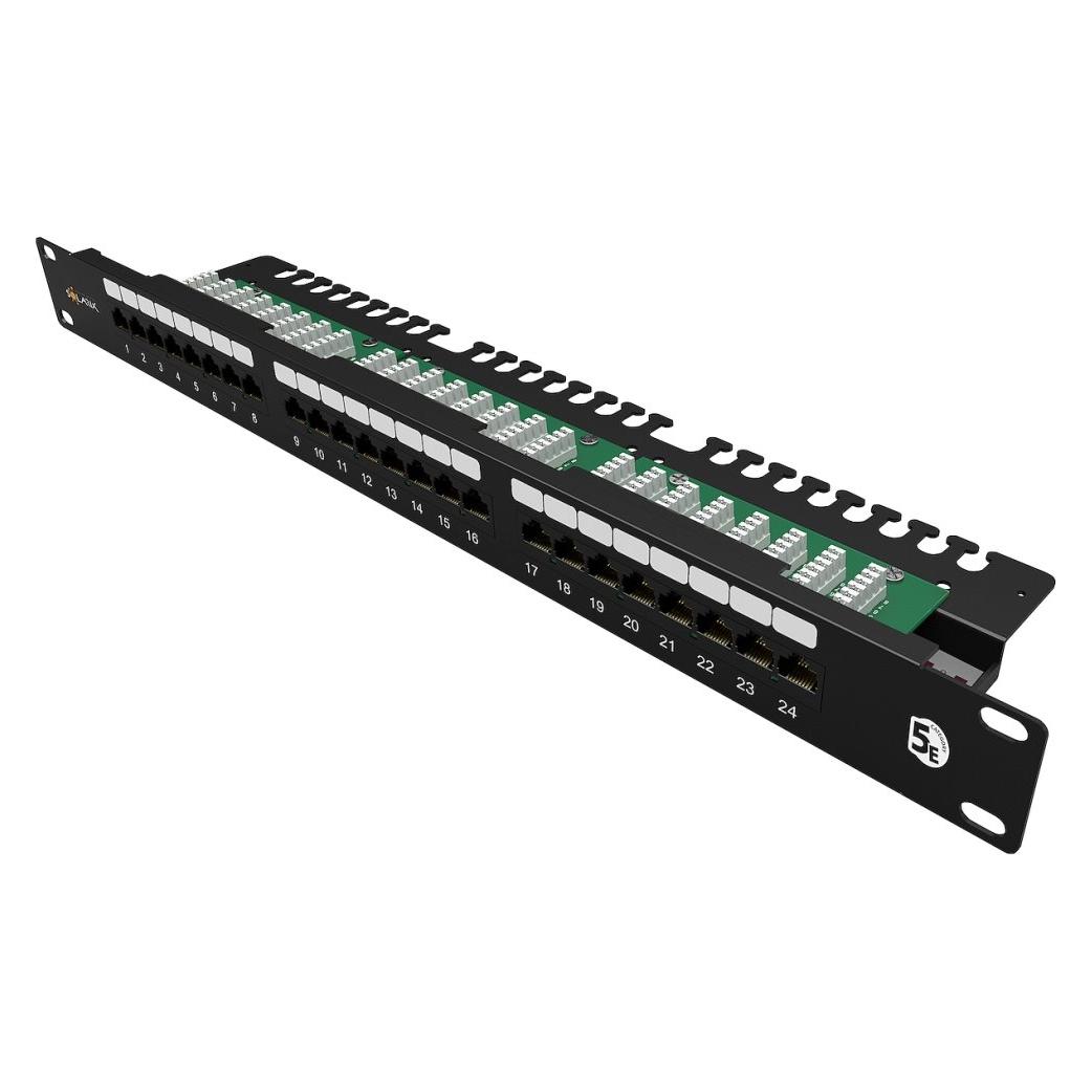 Solarix Patch panel 24 x RJ45 CAT5E UTP s vyvazovací lištou 1U (SX24L-5E-UTP-BK-N)