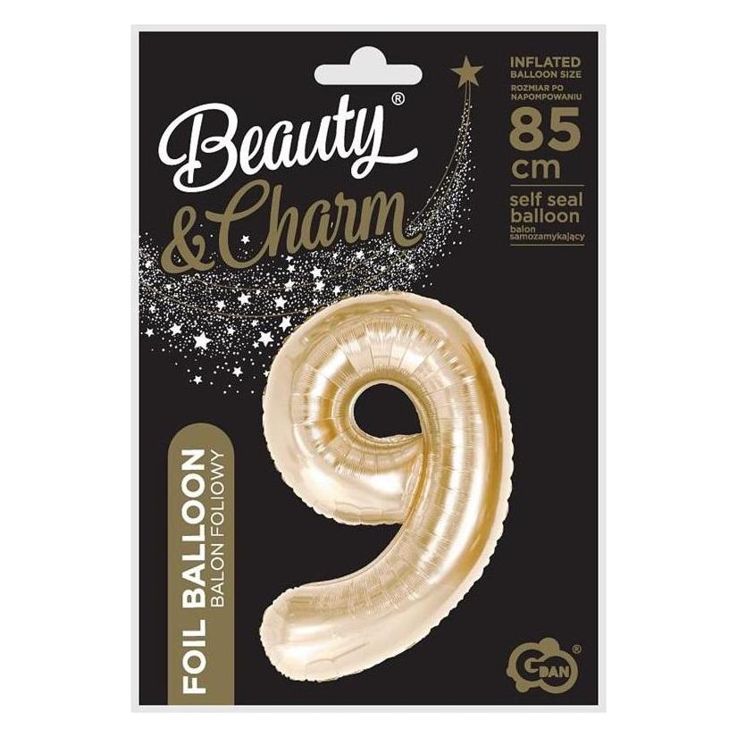 GoDan B&C Folienballon Nummer 9, Champagner, 85 cm (1x) (47815968)