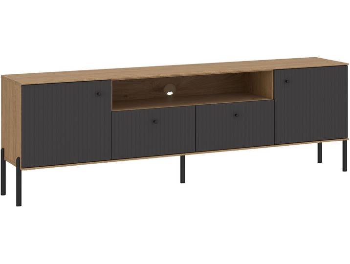 Lowboard OTTO HOME Nursia , schwarz (weiß, neutral), B:180cm H:60,2cm T:40cm, Holzwerkstoff, MDF, Melamin, PVC, Sideboards, Lowboard, Lowboard, Breite 180 cm, mit geriffelten Fronten, auf Metallfüßen