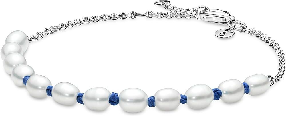 Bracelet Pandora Chaîne Et Cordon Bleu Perles De Culture D'Eau Douce Femme
