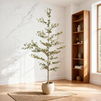 7FT Artificial Black Olive Tree in Black Pot - Realistic Tall Faux Plant for Living Room Corner Decor