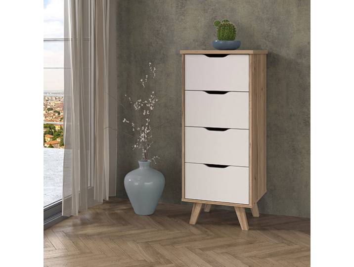 Chiffonnier 4 tiroirs Vankka Chene Naturel/blanc - Basika