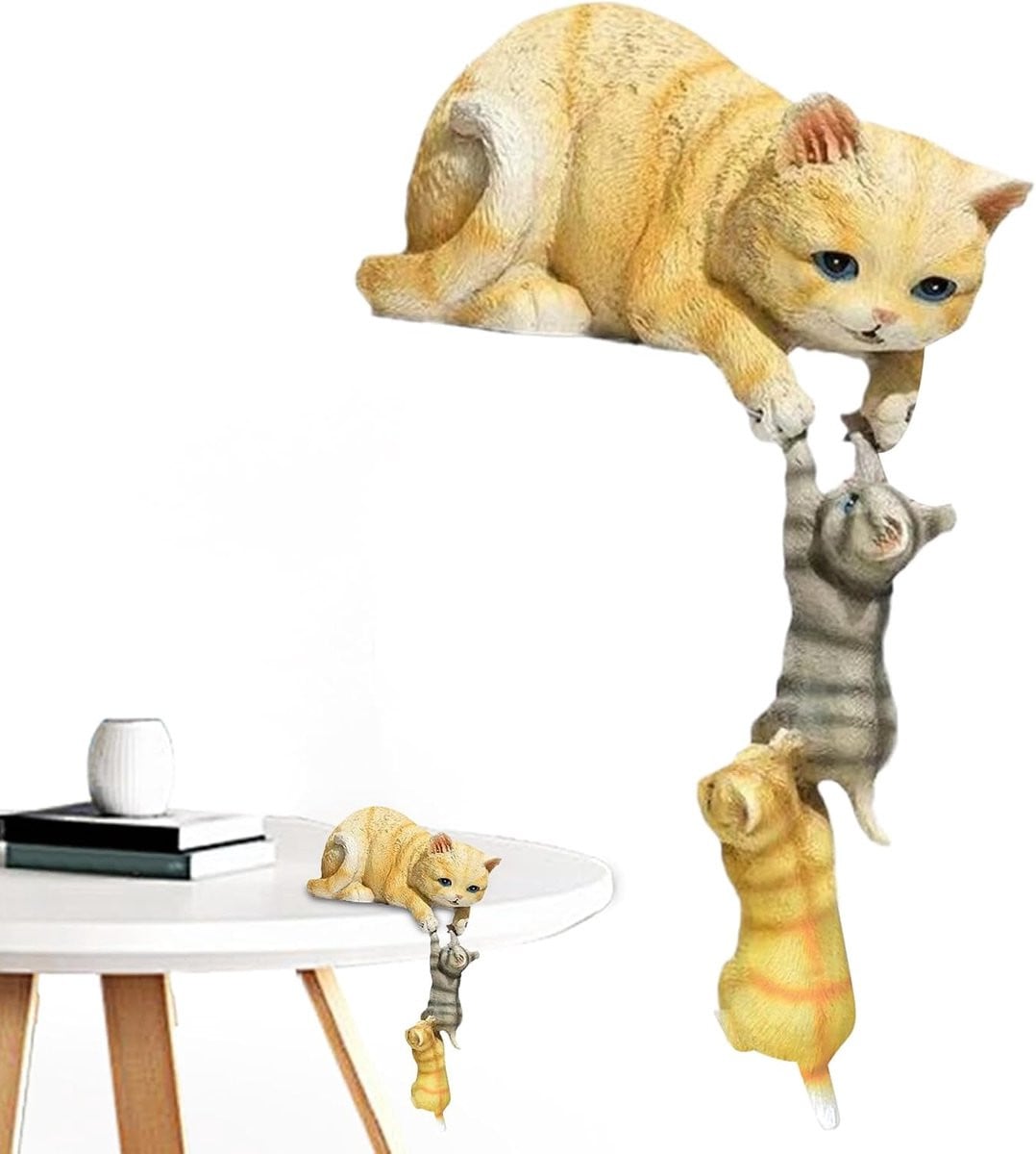 Set van 3 elegante kattenfiguren van kunsthars voor decoratie in de woonkamer