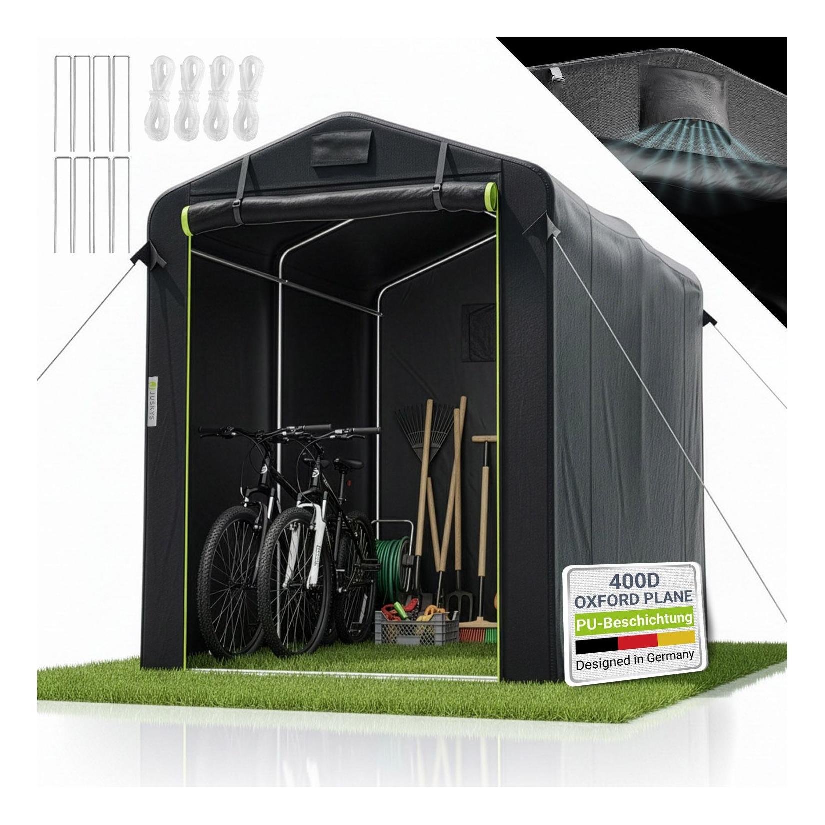 Juskys® Gerätezelt S - 3,6 m³ Outdoor Unterstand mit Fenster & Tür, 180x120x165 cm, wasserfeste Plane & Metallrahmenkonstruktion, Schutz im Außenbereich