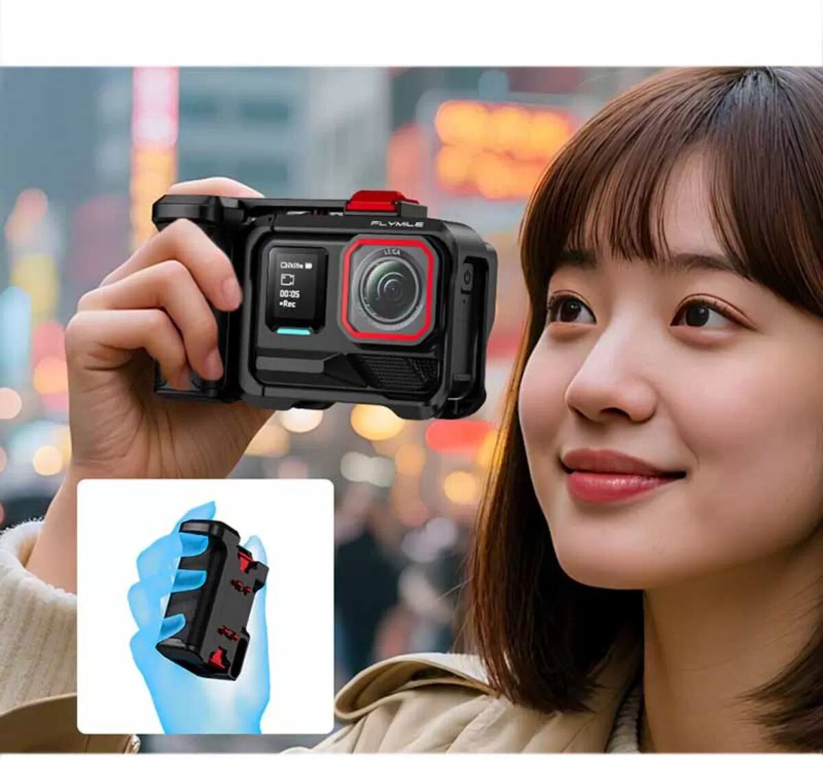 INF Cage et Poignée Aluminium compatible avec Insta360 Ace Pro/2 – Poignée Street Photography avec Bouton Déclencheur Intégré,