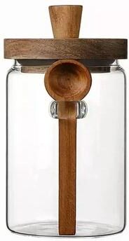 Useful Little Things Glass Storage Jar With Bamboo Lid And Spoon For Coffee Beans, Grains, Spices & Dry Food large