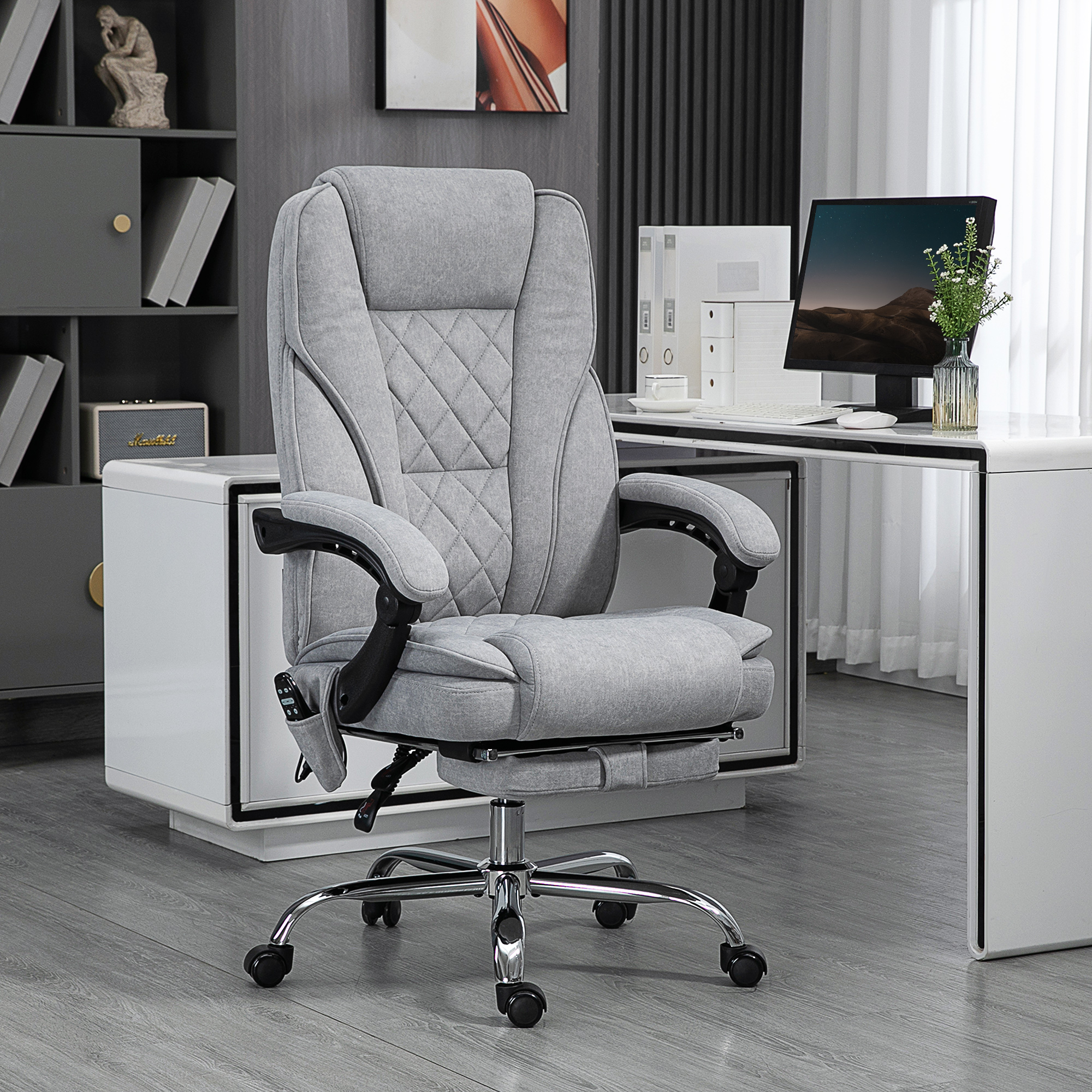 Vinsetto Sedia da ufficio ergonomica con massaggio, poggiapiedi e ruote, Grigio   Aosom Italy