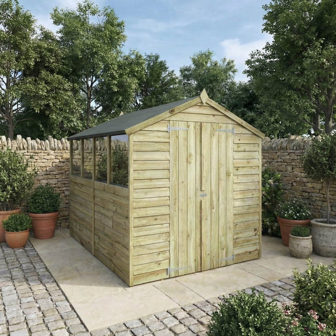 Mercia Garden Products 6 Ft. W x 8 Ft. D Manufactured Wood Overlap Apex Garden Shed Green