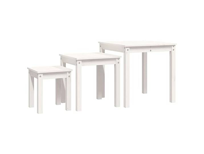 GHVBNMF Satztische 3er Set Beistelltisch Massivholz Kiefer Weiß Platzsparende Schlafzimmer Beistelltische aus massivem Kiefernholz für flexible Nutzung in kleinen Wohnräumen.